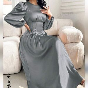 SHEIN Modely Women's Elegant Solid Color Lantern Sleeve Dress,size L(8-10)